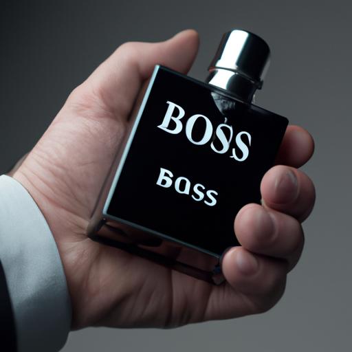 Một chai nước hoa nam Boss được gắn kèm tay người đàn ông cầm nắm.