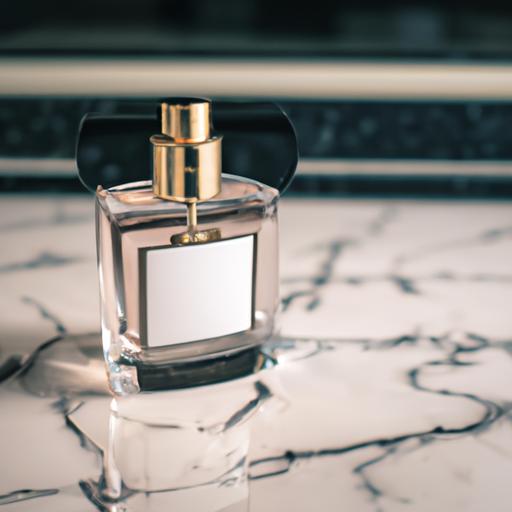 Chai nước hoa Chanel sang trọng được đặt trên bàn trang điểm đá hoa cương.