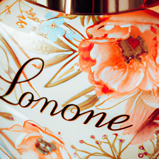 Hình ảnh chai nước hoa Lancome với thiết kế hoa lá đầy tinh tế.