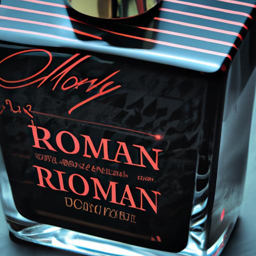 Gần cận hình ảnh của chai nước hoa nam romano với thiết kế nam tính và mùi hương mạnh mẽ.