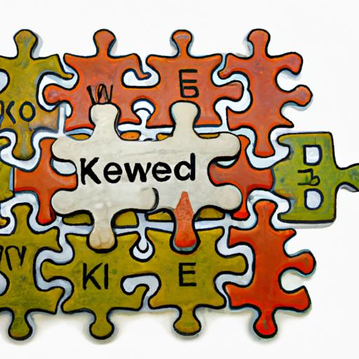 Một công cụ tìm kiếm được làm bằng các mảnh ghép với từ 'Keyword' được tô sáng ở giữa