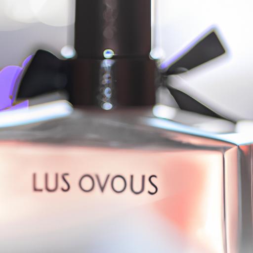 Một góc chụp cận cảnh chai nước hoa Louis Vuitton với nền phông mờ