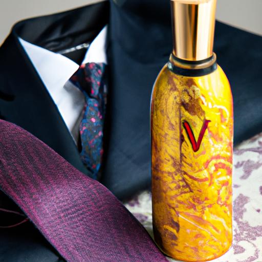 Chai nước hoa Versace chính hãng đặt cạnh bộ vest và cà vạt