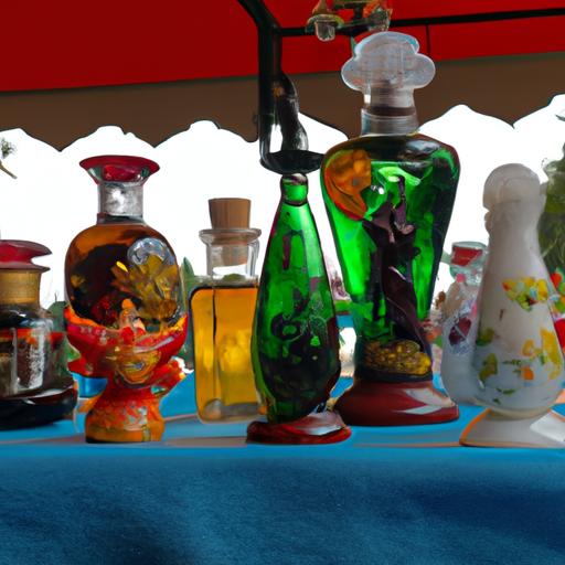 Một loạt các chai nước hoa replica khác nhau trên một cái bàn