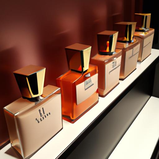 Một nhóm chai nước hoa Louis Vuitton được trưng bày trên kệ