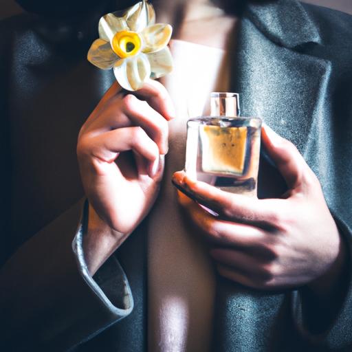 Người phụ nữ cầm chai nước hoa Narciso và ngửi hương thơm.