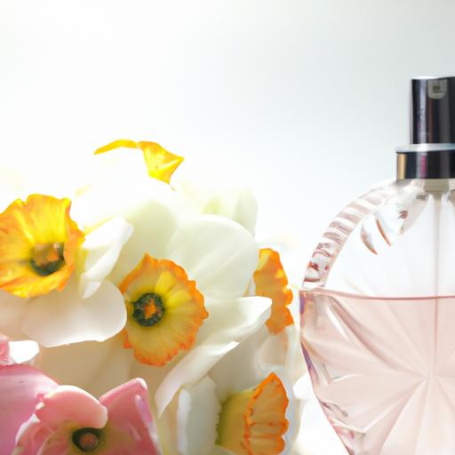 Bó hoa kết hợp với chai nước hoa Narciso hồng nhạt