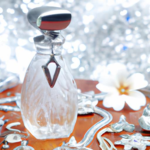 Chai nước hoa silver được bao quanh bởi các món trang sức bạc để tôn lên sự sang trọng và quý phái của sản phẩm