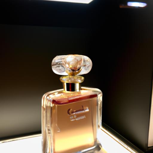 Một gian hàng nước hoa hiện đại và sang trọng trưng bày sản phẩm Chanel Gabrielle 100ml tại cửa hàng thời trang cao cấp.