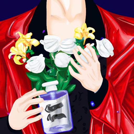 Người đang đeo nước hoa Versace Eros và cầm một bó hoa