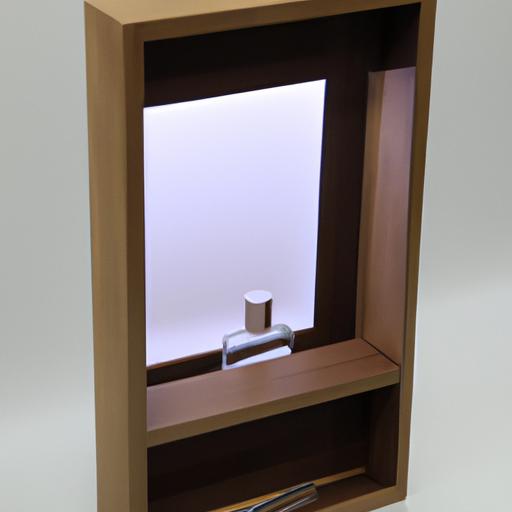 Tủ trưng bày nước hoa đơn giản với kết cấu gỗ và kim loại, có thể điều chỉnh kệ
